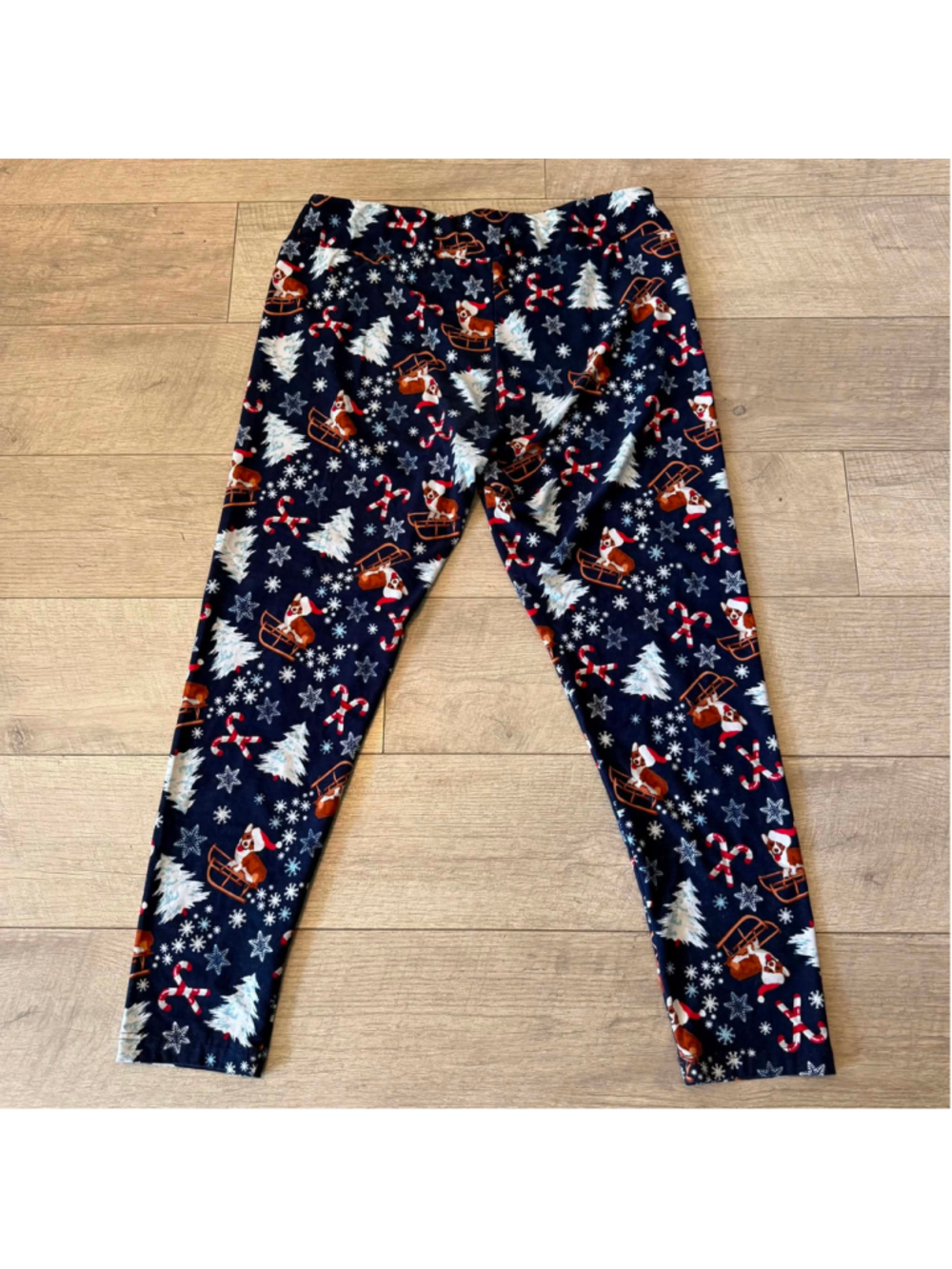 Women's Faded Glory Christmas Corgi Leggings Navy White